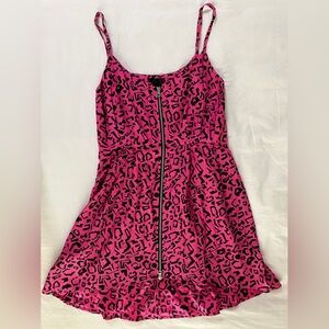 Dolce Vita Silk Pink Mini Dress w Front Zipper and Spaghetti Straps Large